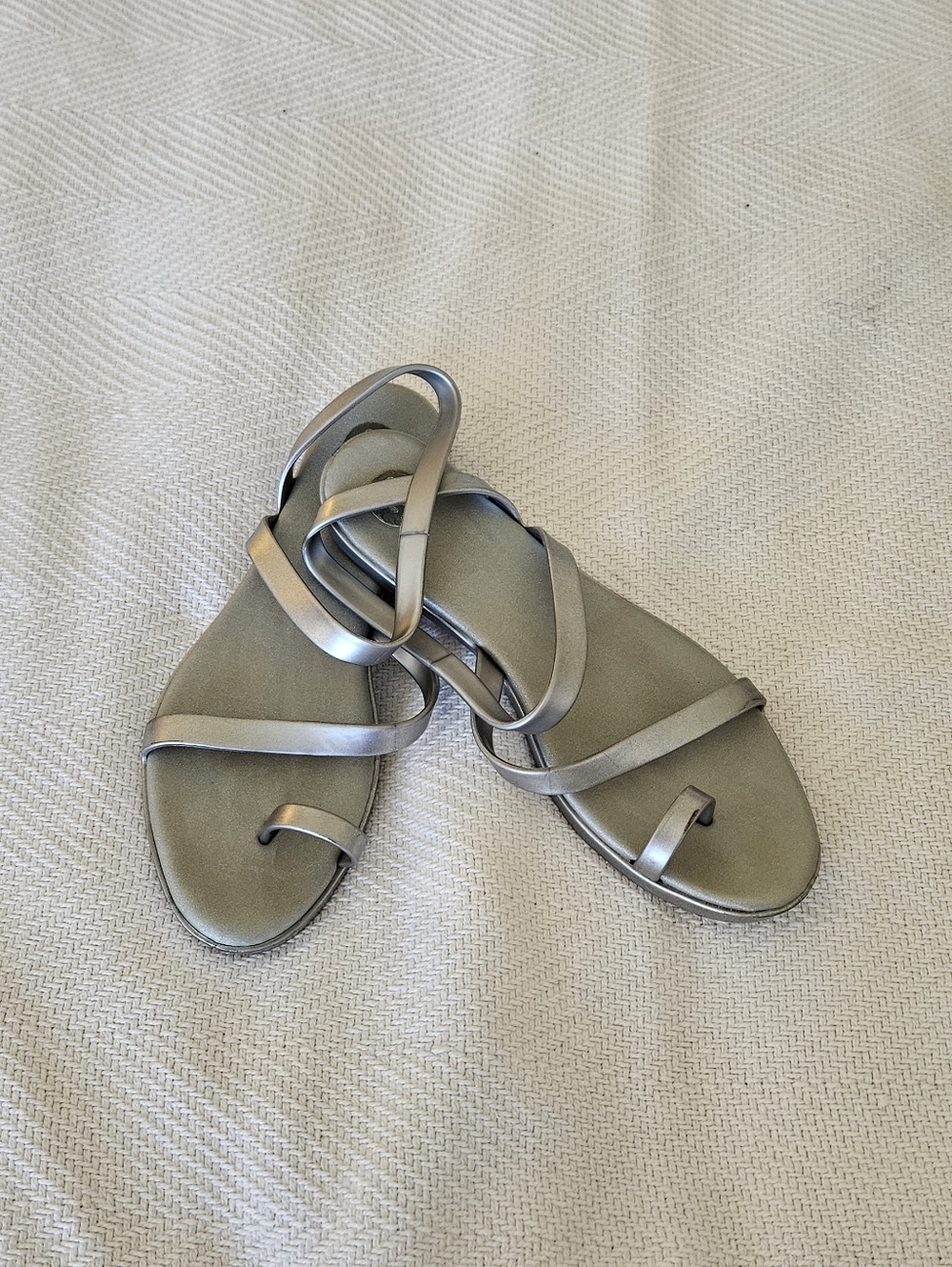 Women's Strappy Metallic Silver Flat Sandals By Melissa, Size 8